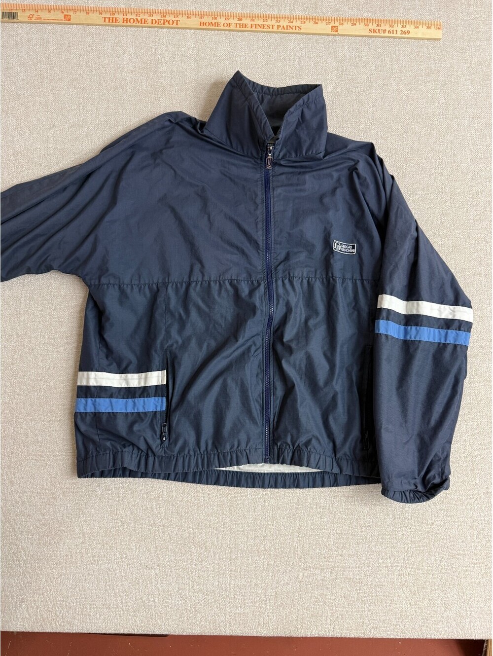Sergio Tacchini Mens US 42 Navy Blue Vintage Track Jacket Full Zip Windbreaker